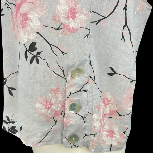 Luca Vanucci 100% Linen Top Women L 42" Bust Gray Floral Round Neck Blouse Italy - Picture 11 of 15